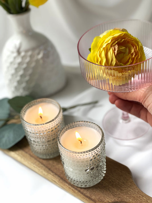 Clear Beaded Votive Candle Set of 2