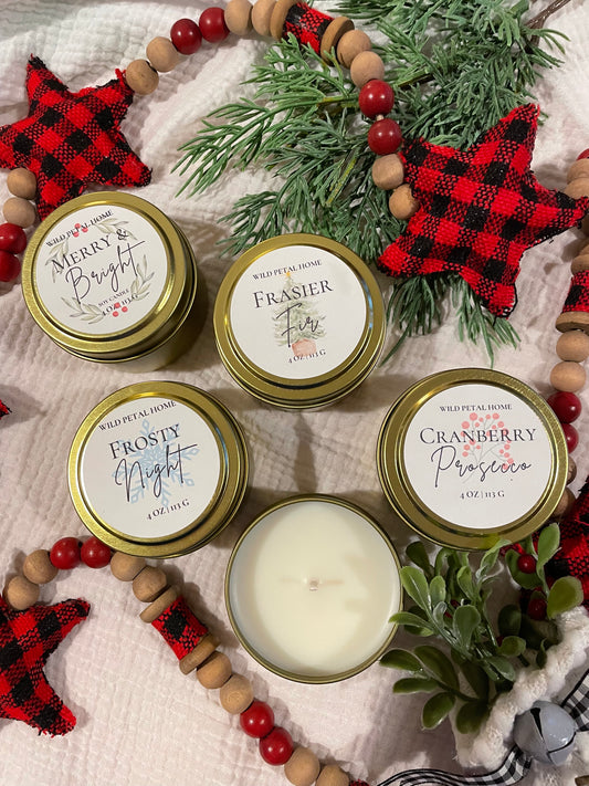 4 oz Gold Tin Candles - Seasonal Scents
