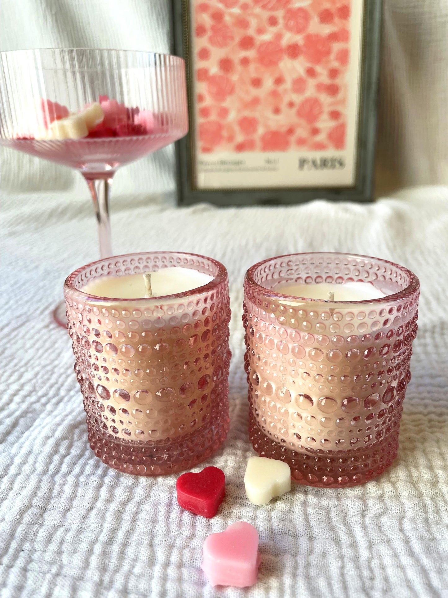 Pink Beaded Votive Candle Set of 2