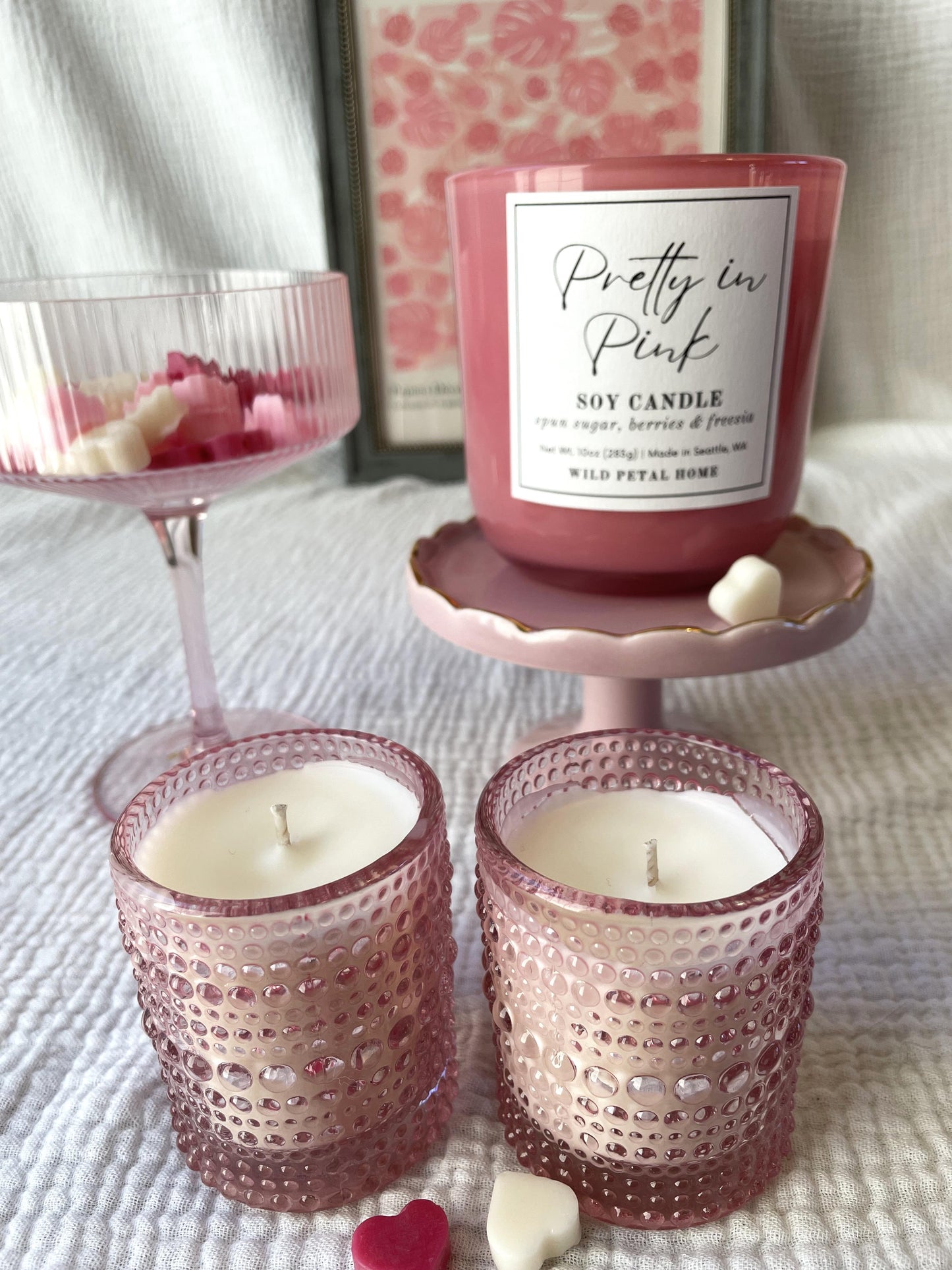 Pink Beaded Votive Candle Set of 2